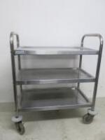 Vogue Stainless Steel 3 Tier Mobile Trolley. Size H84cmx W72cm x D38cm.