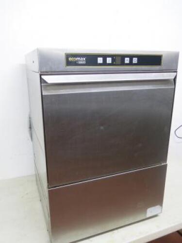 Ecomax by Hobart Under Counter High Speed Dishwasher, S/N867157639. Comes with 3 x Trays. Size H83cm x W58cm x D50cm.