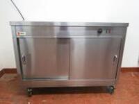 Parry Stainless Steel 2 Door Mobile Warming Cabinet, Model HOT12. Size H90cm x W120cm x D65cm.