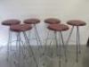12 x Pyramid Steel Wire Stools with Red Leather Seat. Size H66cm x D30cm - 2