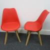 Pair of Habitat Jerry 120858 Dining Chairs in Molded Plastic with an Upholstered Seat Pad and Solid Oak Legs. Colour Red - 2