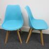Pair of Habitat Jerry 120858 Dining Chairs in Molded Plastic with an Upholstered Seat Pad and Solid Oak Legs. Colour Turquoise - 2