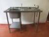 Large Stainless Steel Single Bowl Sink with Splash Guard, Aqua Jet Pre Rinse, Mixer Tap with Shelf Under & Vogue Can Opener. Size H90cm x W120cm x D70cm.