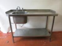 Large Stainless Steel Single Bowl Sink with Shelf Under & Mixer Tap. Size H90cm x W130cm x D53cm.