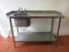 Large Stainless Steel Single Bowl Sink with Shelf Under & Mixer Tap. Size H90cm x W130cm x D53cm.