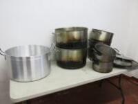 8 x Assorted Sized Aluminium Stock Pots to Include: 1 x D51cm, 2 x D45cm, 3 x D36cm, 2 x D29cm & x 6 Assorted Sized Lids