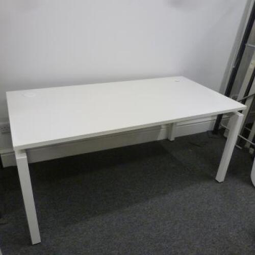 White Matt Finish Office Desk on Metal Frame, Size H73cm x D80cm x W160cm, With 2 Cable Ports