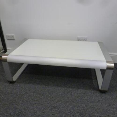 Curved Brushed Metal Framed Coffee Table with Glass Top, Size H40cm x D70cm x W120cm