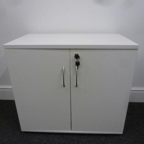 White Matt Finish 2 Door Cabinet with 2 Keys, Size H73cm x D80cm x W45cm