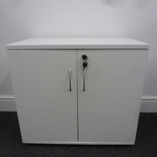 White Matt Finish 2 Door Cabinet with 1 Keys, Size H73cm x D80cm x W45cm