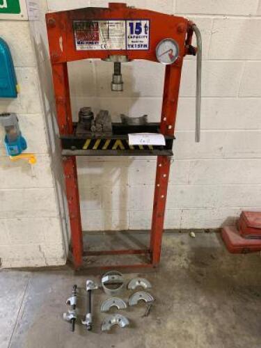 Sealey 15 TON Hydraulic Press, Model YK15FM. Comes with Quantity of Attachments (As Viewed/Pictured).