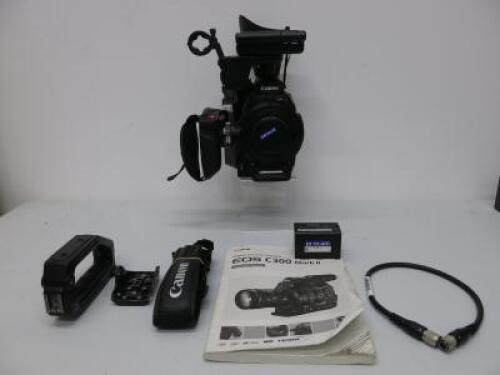 Canon 4k Digital Cinema Camera, Model EOS C300 Mark 11, S/N 963090000043, with Monitor Unit, Monitor Bracket, Handle, Strap, Grip Unit, 1 x Canon BP-A30 Rechargeable Battery & Instruction Manual.