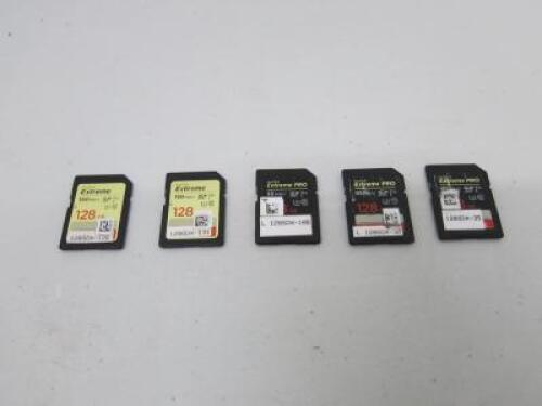 5 x San Disk Memory Cards to Include: 3 x Extreme Pro (128GB) & 2 x Extreme (128GB).