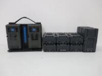 Hawkwood V-Lok Battery System to Include: 1 x 4 x 4 V-Lok 4 Channel Simultaneous Battery Charger, 9 x VL-90 High Performance LI-ON 14.4V 90-W/h Batteries. NOTE: charger & batteries require the V-LOK plastic adaptor (As Viewed/Pictured).