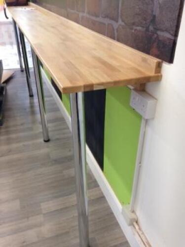 Food To Go Bar Counter in Solid Wood Block. Size 4m. Viewing & Collection On-Site in West Ealing W13 0TL. The Buyer will be Required to Dismantle & Collect from Site.