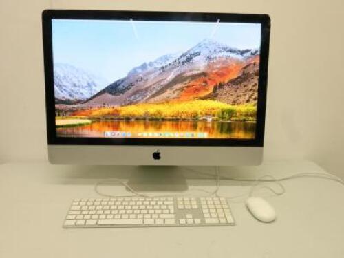 Apple 27"iMac, Running macOS High Sierra 10.13, Intel Core i5, 3.2 GHz, 24 GB RAM, 1TB SATA Disk, Graphics NVIDIA GeForce GT 755 1024 MB. Comes with Power Supply, Apple A1243 Keyboard & Mouse. NOTE: Slight Chip (As Pictured/Viewed).