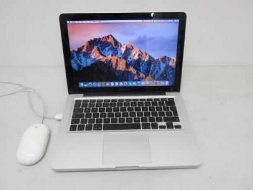Apple 13" MacBook Pro, Model A1278. Running macOS Sierra 10.12, Intel Core i5, 2.3GHz, 8GB RAM, 500GB SATA Disk, Graphics Intel HD 3000 512MB. NOTE: requires a power supply & touchpad does not work and requires a mouse.