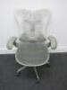 Herman Miller Mirra Ergonomic Adjustable Office Chair in Light Grey with Adjustable Arm Rests & Vinyl Arm Caps.