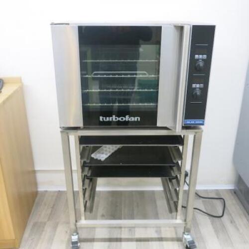 Moffatt Blue Seal, 4 Rack Turbofan Oven, Model E31D4, S/N 1746006. On Mobile Stainless Steel Stand with 6 Trays. Supplied New June 2018. Original Cost £1200