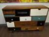 Wooden Side Board with 14 Drawers. Assorted Handles & Painted Effect Drawer Fronts. Size H80cm x W115cm x D36Ccm.