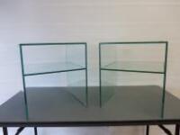 Pair of Glass Side Tables with Shelf Under. Size H50cm x W45cm x D45cm.
