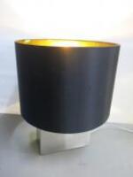 Gold Coloured Rectangular Base Lamp with Black & Gold Shade, Max 60w. Size H50cm.