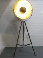 Free Standing Adjustable Tripod Lamp with Gold Leaf Effect Shade. Size H160cm, Diameter 55cm.