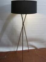 Free Standing Polished Metal Tripod Lamp with Black Shade. Size H165cm, Diameter 55cm.