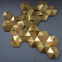 Habitat Tessellate Gold Brushed LED Decorative Wall Light. Designed by Aaron Probyn. Size H80cm x W90cm.