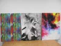 3 x Large Multi Coloured Canvas Contemporary Prints, Size H100cm x W70cm.