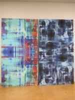 2 x Large Aqua Coloured Canvas Contemporary Prints, Size H80cm x W150cm.