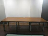 3 Position Office Dark Wooden Desk with 8 Metal Legs & Cable Tidy. Size H77cm x W300cm x D100cm.