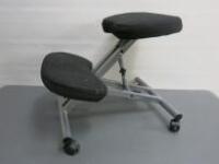 Designer Kneeling Chair with Metal Frame & Upholstered in Grey Hopsack Material.