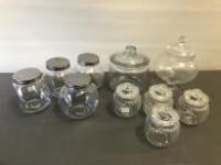 Lot of 10 x Assorted Sweet Jars with Lids.