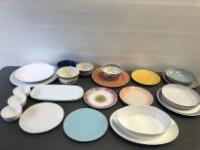 Lot of 21 x Assorted Serving Dishes , Plates & Bowls to Include Brands: Anthropologie, Royal Doulton, Denby, John Lewis, Heals & Others (As Viewed/Pictured).
