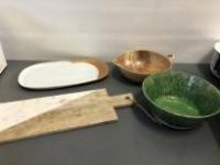 3 x Portuguese Stoneware Serving Dishes (Elzora/Andalucia/Sardal) & Marble/Wood Chopping/Serving Board.