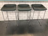 3 x Metal Framed Stools with Green Hopsack Seat. Size H77cm.