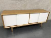 Light Wood Sideboard Unit with 4 White Sliding Doors & 2 x Shelves.Size H65cm x W160cm x D40cm.