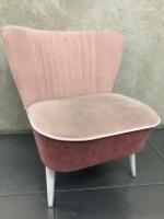 Pink Velour Low Back, Padded Princess Chair with Stud Detail on White Wood Legs. Size H68cm.