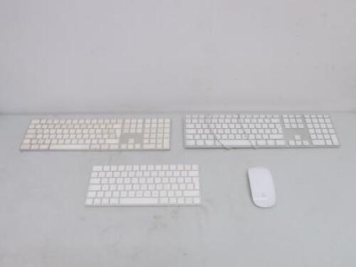 3 x Apple Keyboards & 1 x Apple Mouse to Include: 1 x Apple Wireless Mouse, Model A1644, 1 x Apple Wireless Mouse, Model A1843, 1 x Wired Apple Keyboard, Model A1243 & 1 x Apple Wireless Mouse, Model A1657.