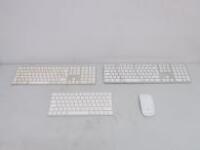 3 x Apple Keyboards & 1 x Apple Mouse to Include: 1 x Apple Wireless Mouse, Model A1644, 1 x Apple Wireless Mouse, Model A1843, 1 x Wired Apple Keyboard, Model A1243 & 1 x Apple Wireless Mouse, Model A1657.