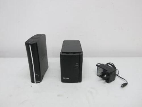 2 x Buffalo External Hard Drives to Include: Link Station, Model LS-WX1.OTL/R1 with 2 x WD 2TB SATA/64MB Cache HD and Buffalo LS-CH640L with Samsung 640GB HD. Comes with 1 x Power Supply.