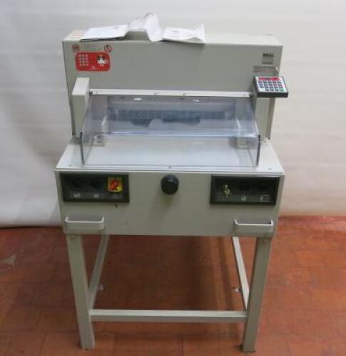 Ideal Guillotine, Model 4850-95 EP, S/N 2628712. Comes with 3 x Spare Blades, Operating Instruction Manual & Guillotine Record Book. Size H125cm x W75cm x D95cm.