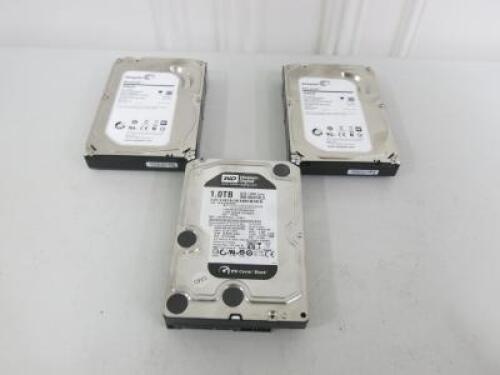 3 x Assorted SATA Hard Disk Drives to Include: 2 x Seagate Barracuda ( 2 x 2TB & 1 x Western Digital 1TB.