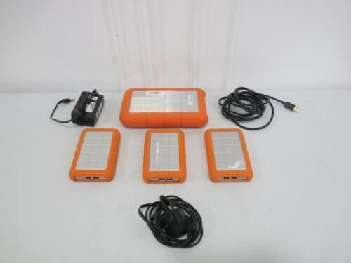 4 x LaCie External Rugged Designed by Neil Poulton, Hard Drives in Orange Protective Covers to Include: 2 x 2TB & 2 x 1TB . Comes with 1 x Power Supply.