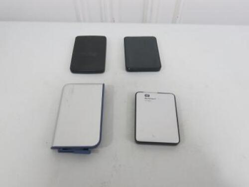 4 x Assorted Portable External Hard Drives to Include: 3 x Western Digital 1TB/80GB & 1 x Toshiba 1TB.