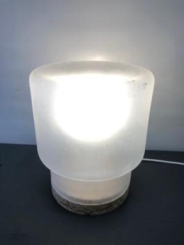 Side Lamp on Cork Base with Glass Bulb Shade.