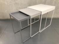 Ikea Gramboda, Nest of 3 Metal Coffee Tables, White/Grey/Dark Grey. Size H50cm x W40 x D50cm.