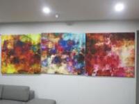 Set of 3 x Large Canvas Contemporary Prints. Size H121cm x W111cm.