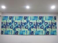 Very Large Canvas Blue Contemporary Print. Size H101cm x W300cm.